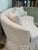 1950s Vintage Curved Skirted Sofa Reupholstered in Ivory Silk Damask For Sale - Image 5 of 13