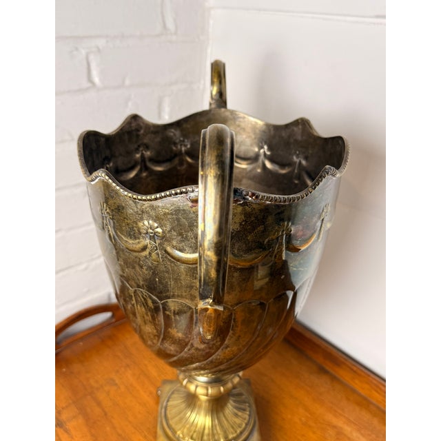 Vintage Extra Large Neoclassical Footed Trophy Urn | Ornate Scalloped Vase/Urn/Champagne Bucket For Sale - Image 9 of 16