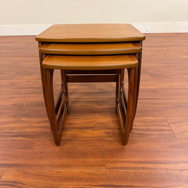 Wood Nathan Vintage Teak Sled Leg Nesting Tables For Sale - Image 7 of 7