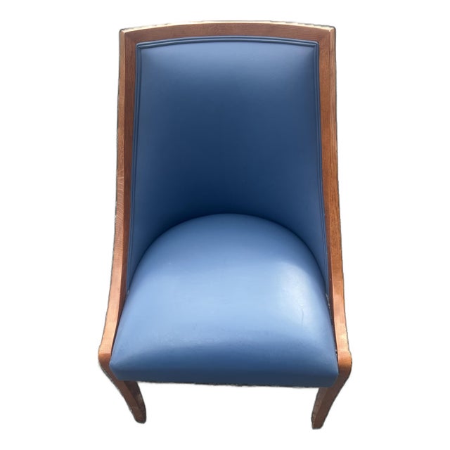 Vintage J. Robert Scott "Roma Series" Blue Upholstered Barrel Back Armchair For Sale