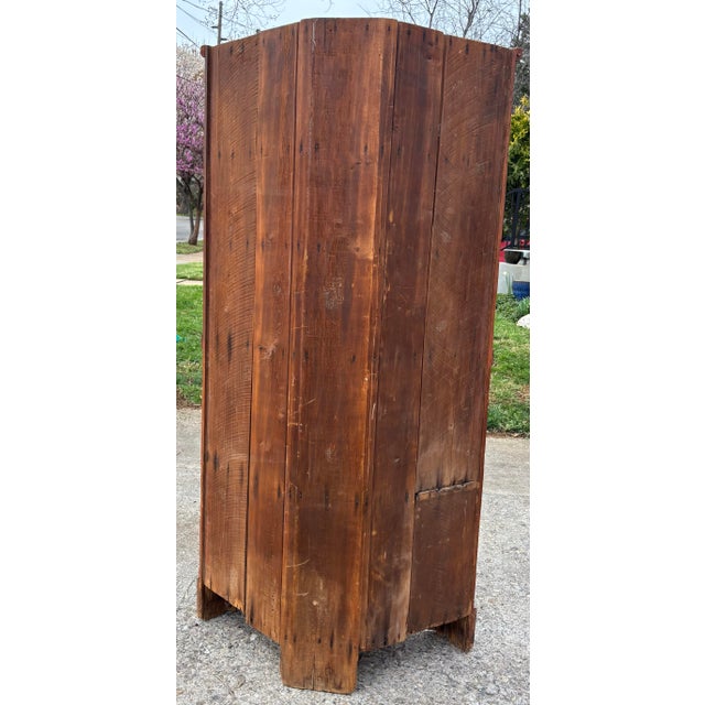 Wood Antique French Country Pine Corner Cabinet With Original Blown Glass Panes For Sale - Image 7 of 11