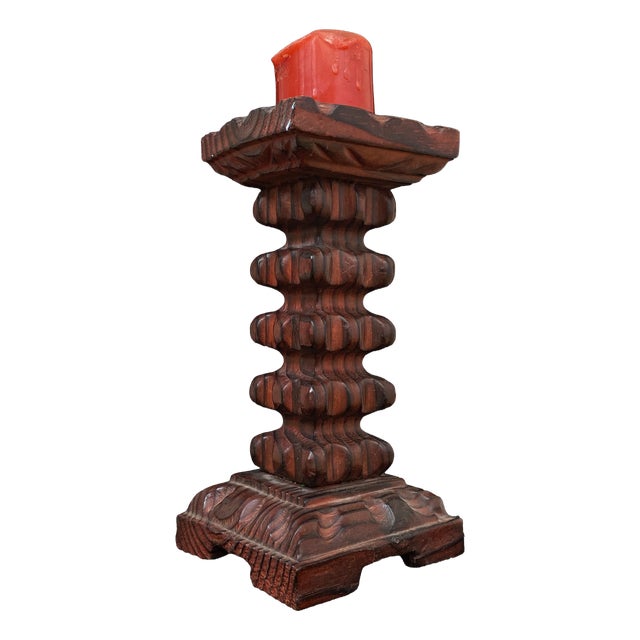Mid-Century Brutalist Candlestick in Wood, 1950s For Sale