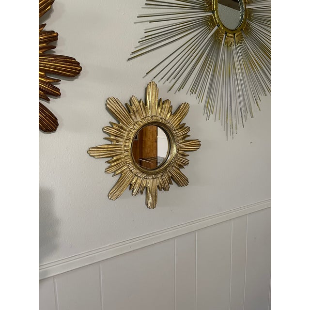 Vintage 16" Gilded Sunburst Wall Mirror With Light Cream Wash For Sale - Image 15 of 15