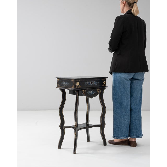 19th Century 1880s French Napoleon III Style Ebonized Side Table With Floral Inlay For Sale - Image 5 of 18
