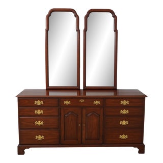 Henkel Harris Cherry Dresser W. 2 Mirrors For Sale