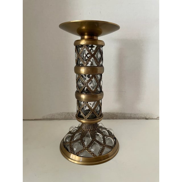 Vintage Brass and Beveled Bubbled Glass Candle Holders From India - Set of 2 For Sale - Image 4 of 9