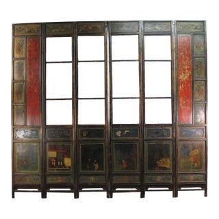 Mid 19th Century Hand Painted Room Divider - Set of 6 For Sale