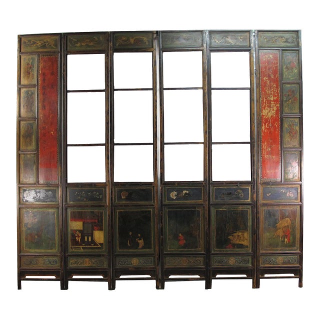 Mid 19th Century Hand Painted Room Divider - Set of 6 For Sale