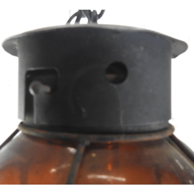 Industrial Hanging Amber Bubble Glass Pendant For Sale - Image 4 of 10