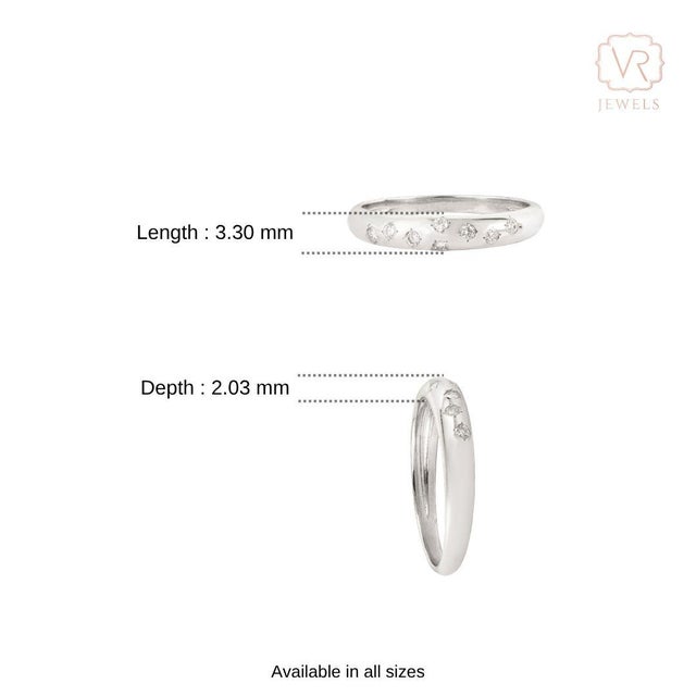8 Flush Set Scattered Diamond Celestial Band Ring Size 8 in 14k White Gold For Sale - Image 11 of 17