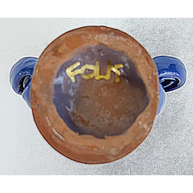 Sicilian Caltagirone Blue Glazed Ceramic Pottery Figurative Vase, Signed For Sale - Image 10 of 11