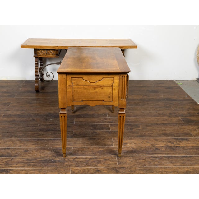 Brown French Louis XVI Style 19th Century Walnut Table with Single Carved Drawer For Sale - Image 8 of 12