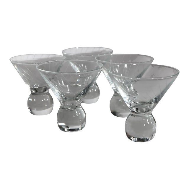 Set of Five Mid Century Ball Base Martini Cocktail Glasses For Sale