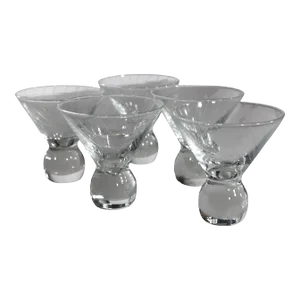 Set of Five Mid Century Ball Base Martini Cocktail Glasses