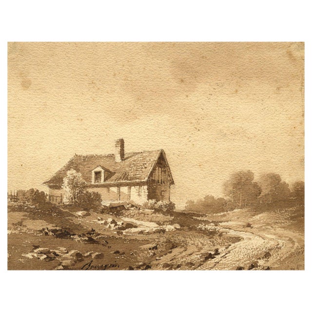 Possibly Amédée Bourgeois, Rural House in France, Early 19th Century, Watercolour For Sale