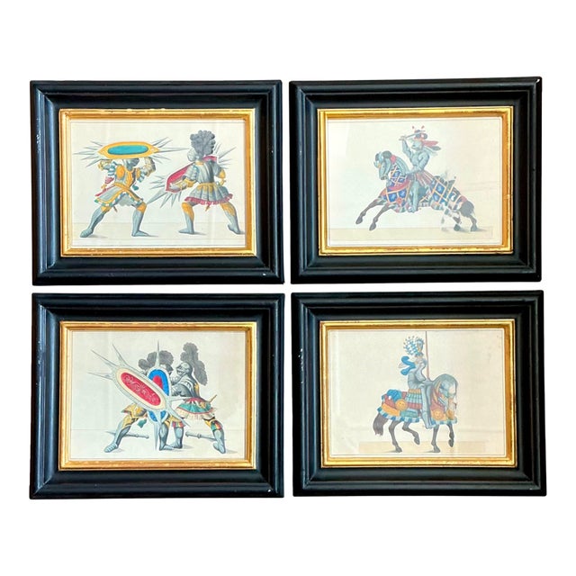 Vintage Medieval Knight Prints in Black Frames - Set of 4 For Sale
