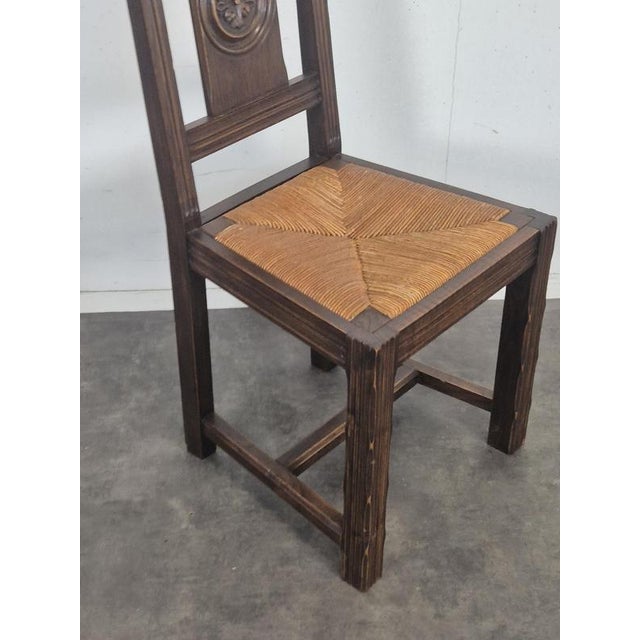Straw-Seated Chairs with a Backrest Carved with a Rosette, 1920s, Set of 8 For Sale - Image 4 of 9
