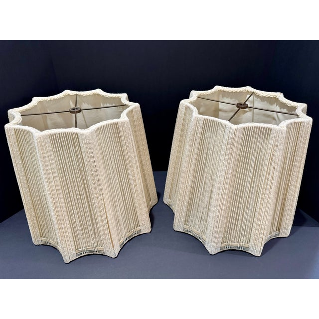 Vintage String Cord Lamp Shades Scalloped Skirt Bohemian - a Pair For Sale - Image 9 of 10