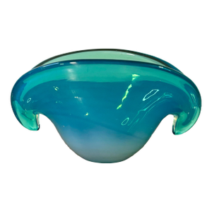 Vintage Rare Italian Murano 1970s Shell Clam Bowl Aqua Blue Opal