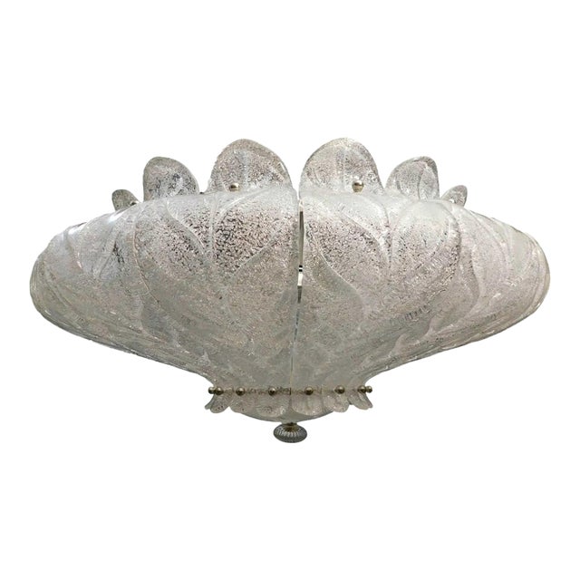 1960s Italian Clear Graniglia Murano Leaves Flush Mount For Sale