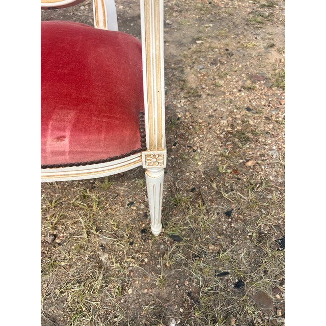 French 19th Century Louis XVI Painted Walnut Arm Chairs - Set of 2 For Sale - Image 6 of 12