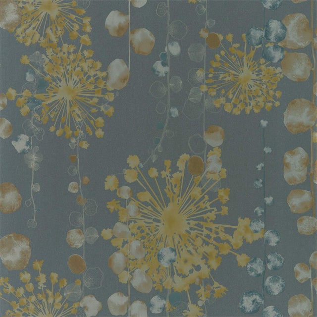 Harlequin Moku Wallpaper in Graphite/Mustard - a Sample For Sale