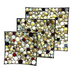 Late 20th Century Colorful Graduated Inlaid Shell 'Dots Obsession' Pattern Concave Trays - Set of 3