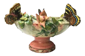 19th Century Majolica Roses and Butterfly Jardinière t Delphin Massier