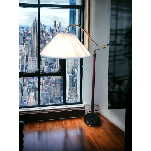 Floor Lamp with Adjustable Arm and Fabric Lampshade, 1980s For Sale - Image 6 of 7