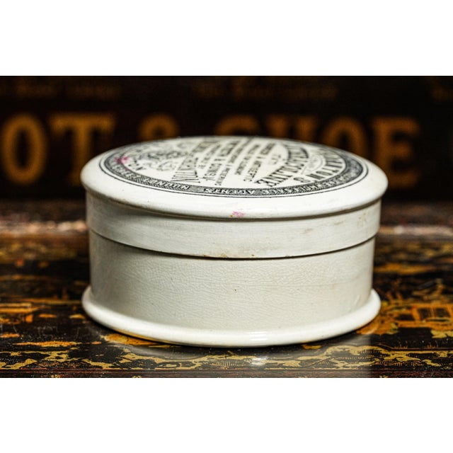 19th Century Nice Large Thornton's Anthracoline Toothpaste Porcelain Lidded Jar Advertising Bathroom Vanity Home Decor For Sale In New York - Image 6 of 11