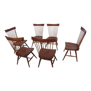 1980s Frederick Duckloe & Bros. Farmhouse Cherry Windsor Chairs - Set of 6 For Sale