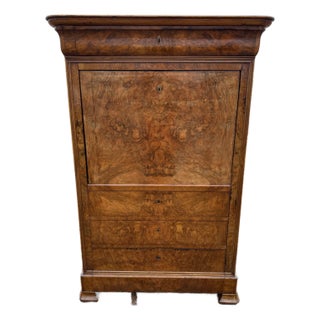 19th Century French Louis Philippe Burl Walnut Secretary Desk For Sale