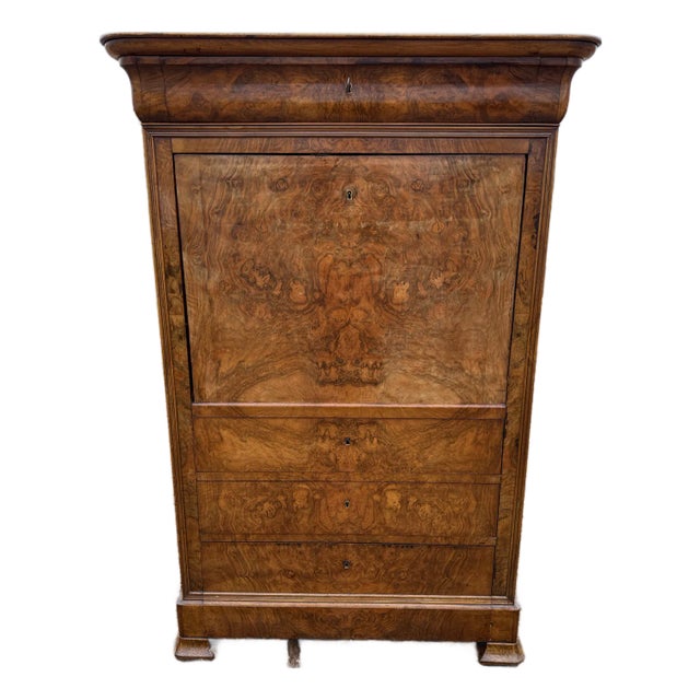 19th Century French Louis Philippe Burl Walnut Secretary Desk For Sale