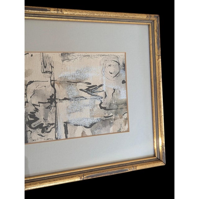 Light Gray Original Mid Century Modern Abstract Watercolor Painting For Sale - Image 8 of 9