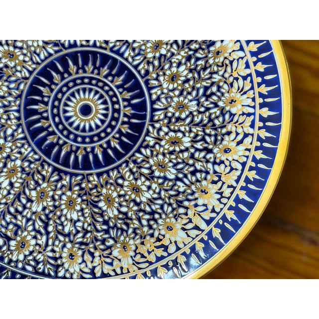 Ceramic Floral Mandala Cobalt and Gold Plate For Sale - Image 7 of 10