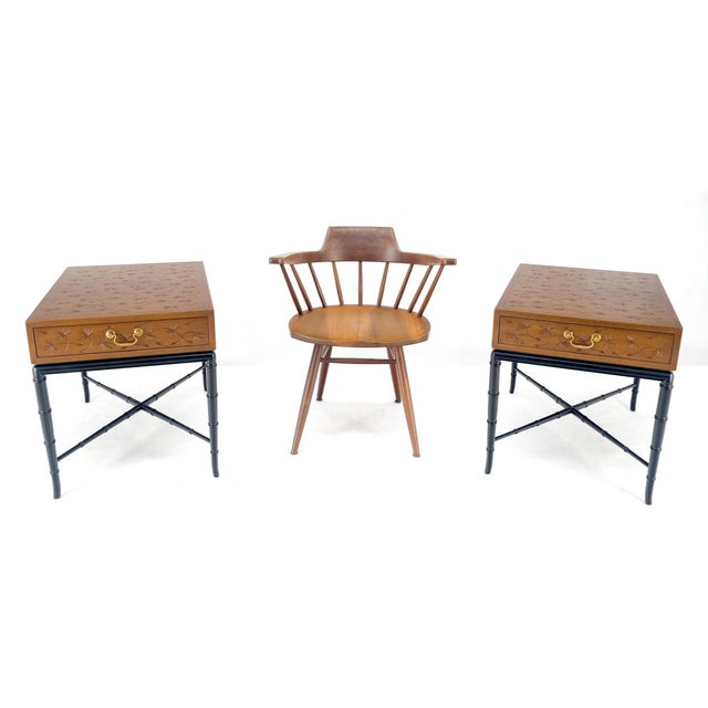 Pair of Kittinger Faux Bamboo Tapered Horn Shape Legs One Drawer End Tables MINT