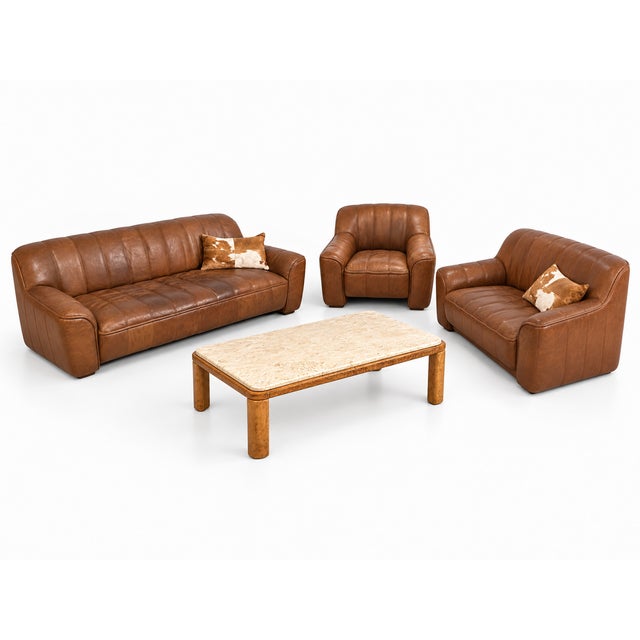 DS 44 Seating Set in Buffalo Leather in Leather and Marble from de Sede, 1970s, Set of 4 For Sale - Image 6 of 6