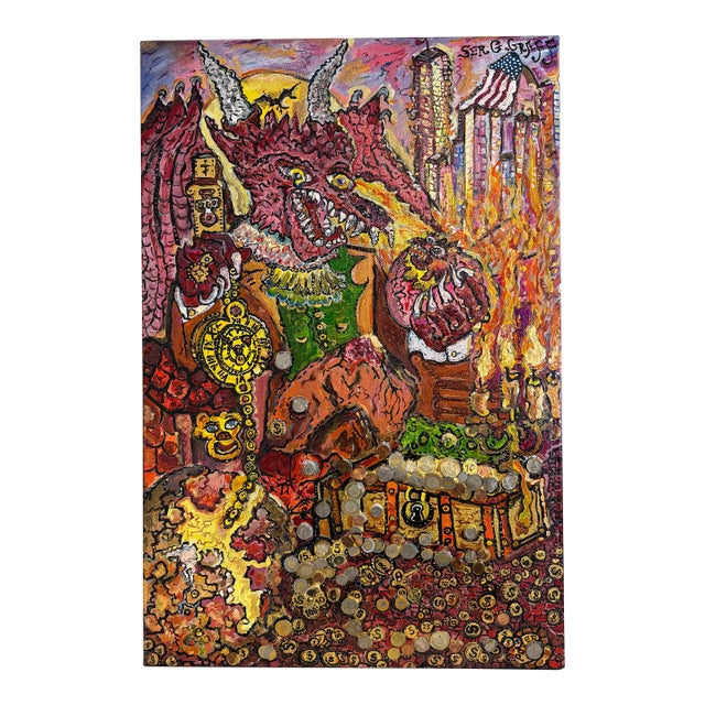 One-of-a-Kind Painting on Canvas by Serg Graff "The Dragon of Timely Gold"+COA For Sale