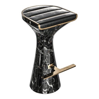 "Monachella" Bar Stool With Marble and Bronze Details For Sale