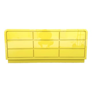 Postmodern Yellow Gloss Laminate Waterfall Dresser - 9 Drawers For Sale