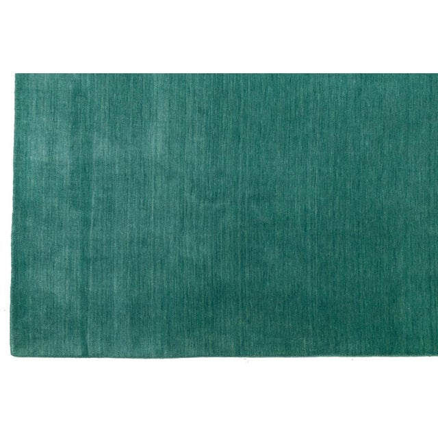 Textile 12x15 Apadana's Modern Gabbeh Hand-Loom Wool Area Rug in Jewel-Toned Green For Sale - Image 7 of 11