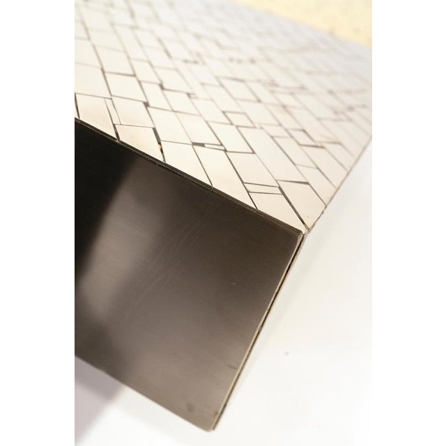 Rectangular Coffee Table in Mosaic Brass & Stainless Steel attributed to Jean Claude Dresse, 1980 For Sale - Image 13 of 17