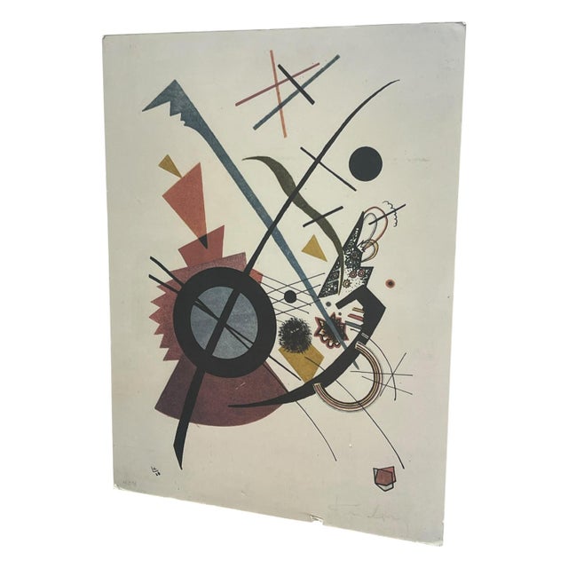 Vintage abstract geometric composition print in the style of Wassily Kandinsky, featuring a dynamic arrangement of...