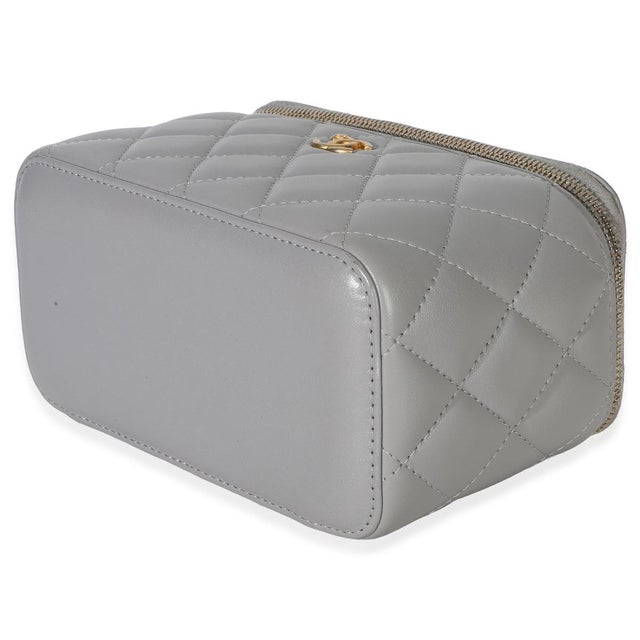 Animal Skin Grey Quilted Lambskin Small Pearl Crush Vanity Case For Sale - Image 7 of 10