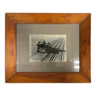 Vintage Photo of Tractor in Antique Frame For Sale