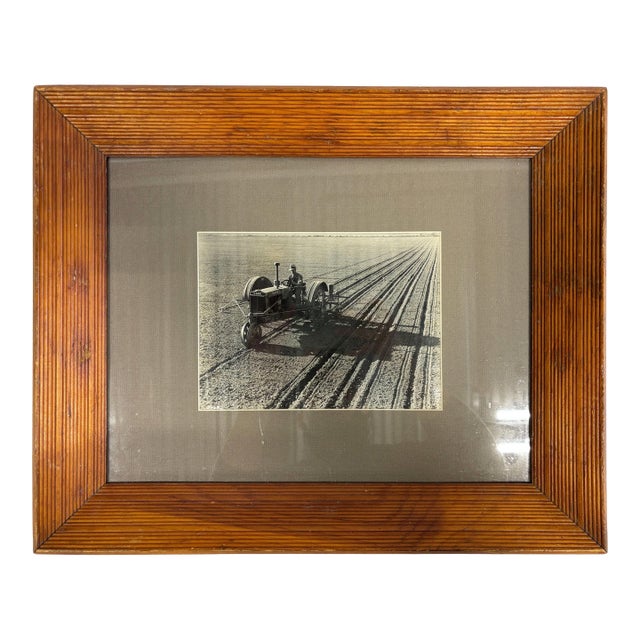 Vintage Photo of Tractor in Antique Frame For Sale
