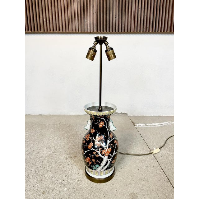 Large Chinese Porcelain Vase Table Lamp with Flowering Twigs Decor, 1930s For Sale - Image 12 of 18