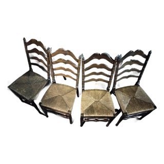 Early 20th Century Folding Ladder Back Chairs With Rush Seating Seating For Sale