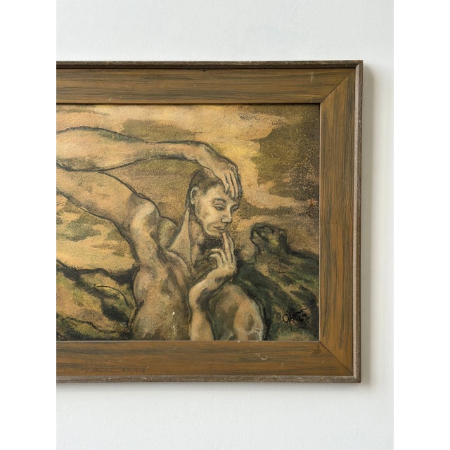 Wood Vintage Gouache on Board Titled, "He," Dated 1969 For Sale - Image 7 of 17