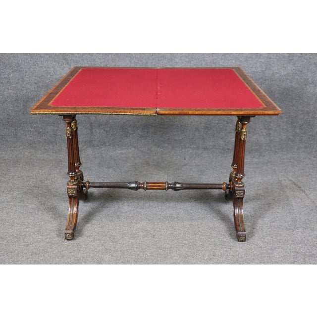 Late 19th Century Napoleonic Style Burled Walnut Bronze Mounted French Inlaid Flip Top Game Table For Sale - Image 5 of 12